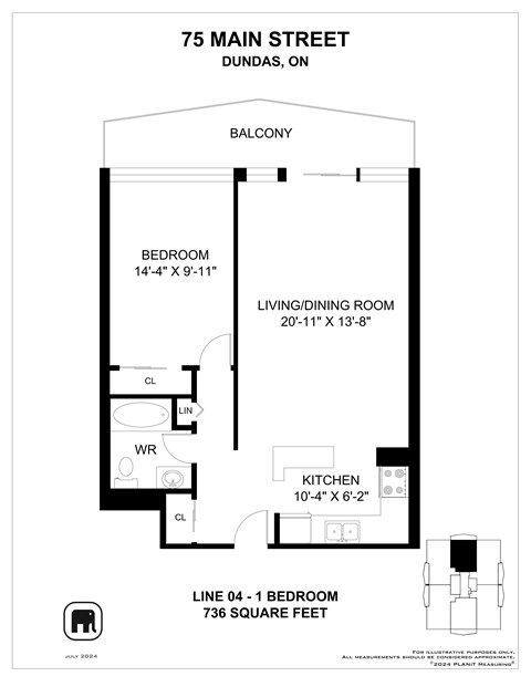 A floor plan for a duplex at 75 Main Street shows a bedroom, living/dining room, kitchen, and a balcony.
